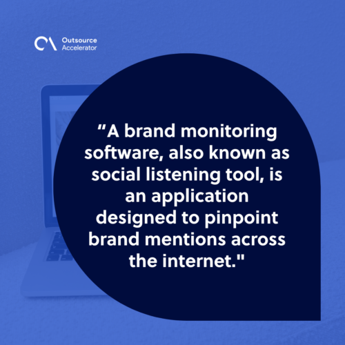 What is brand monitoring software shown on a laptop screen