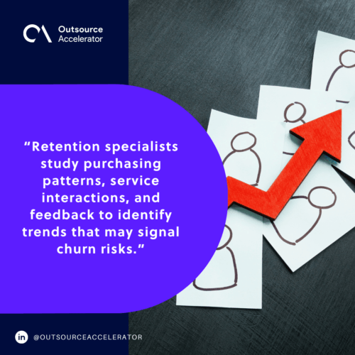 Customer retention specialist studying customer patterns