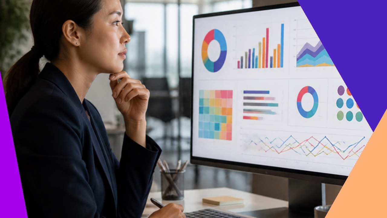 An HR professional reviewing workforce analytics on a dashboard